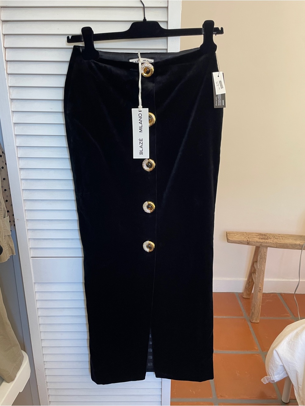 Blaze Milano Black Velvet Button-Front Pencil Skirt 00